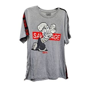 Fresh Laundry Savage Tattoo  Popeye Gray Red Short Sleeve Graphic Tee Size XL